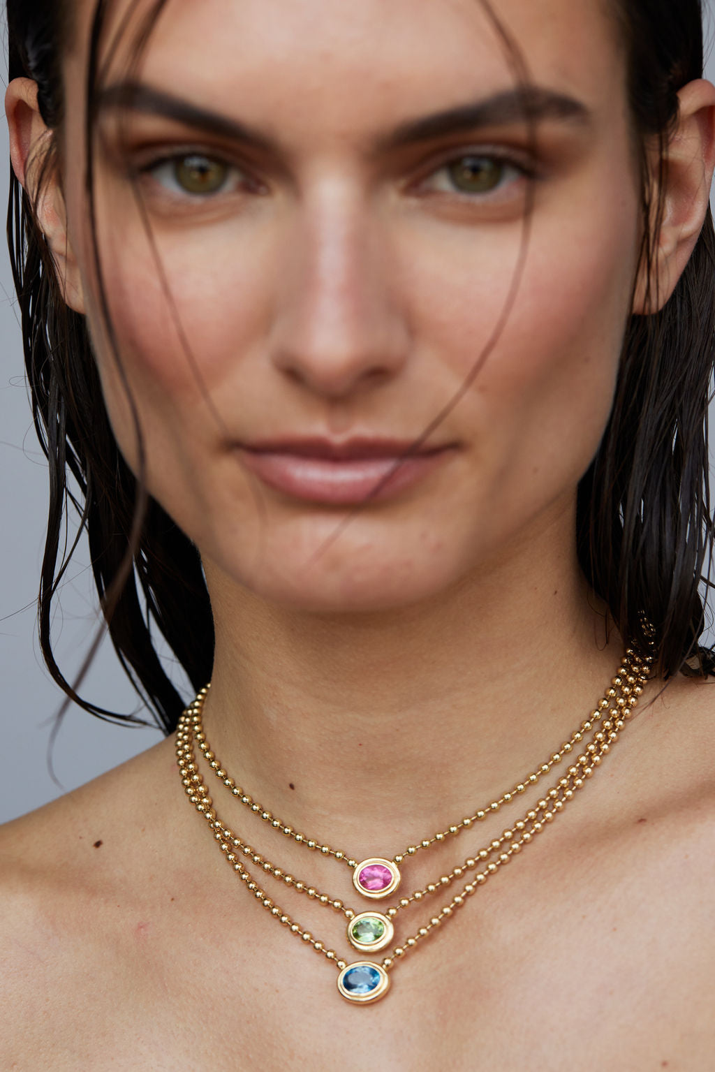 Light Pink Tourmaline Double Bubble Bezel Necklace