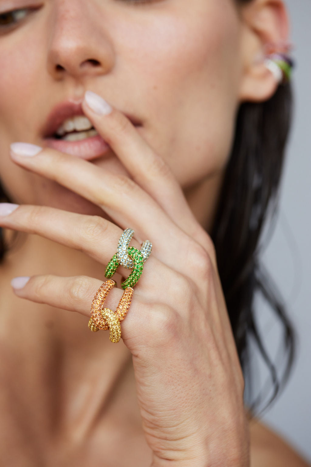Intertwin Ring Tsavorite & Blue Topaz