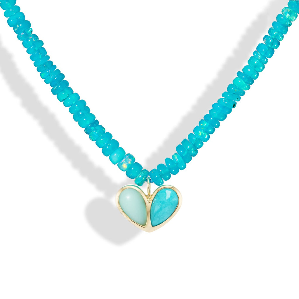 Beaded Sweetheart Necklace Dark Green & Light Green Turquoise