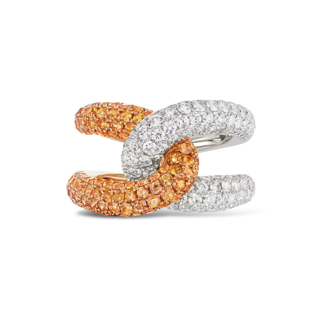 Intertwin Ring Diamond & Orange Sapphire