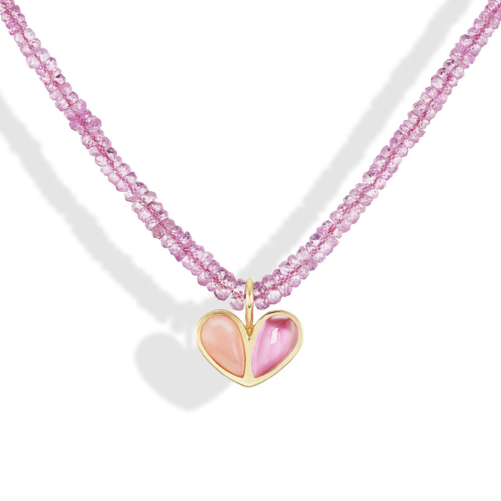 Beaded Sweetheart Necklace Pink Opal & Pink Sapphire