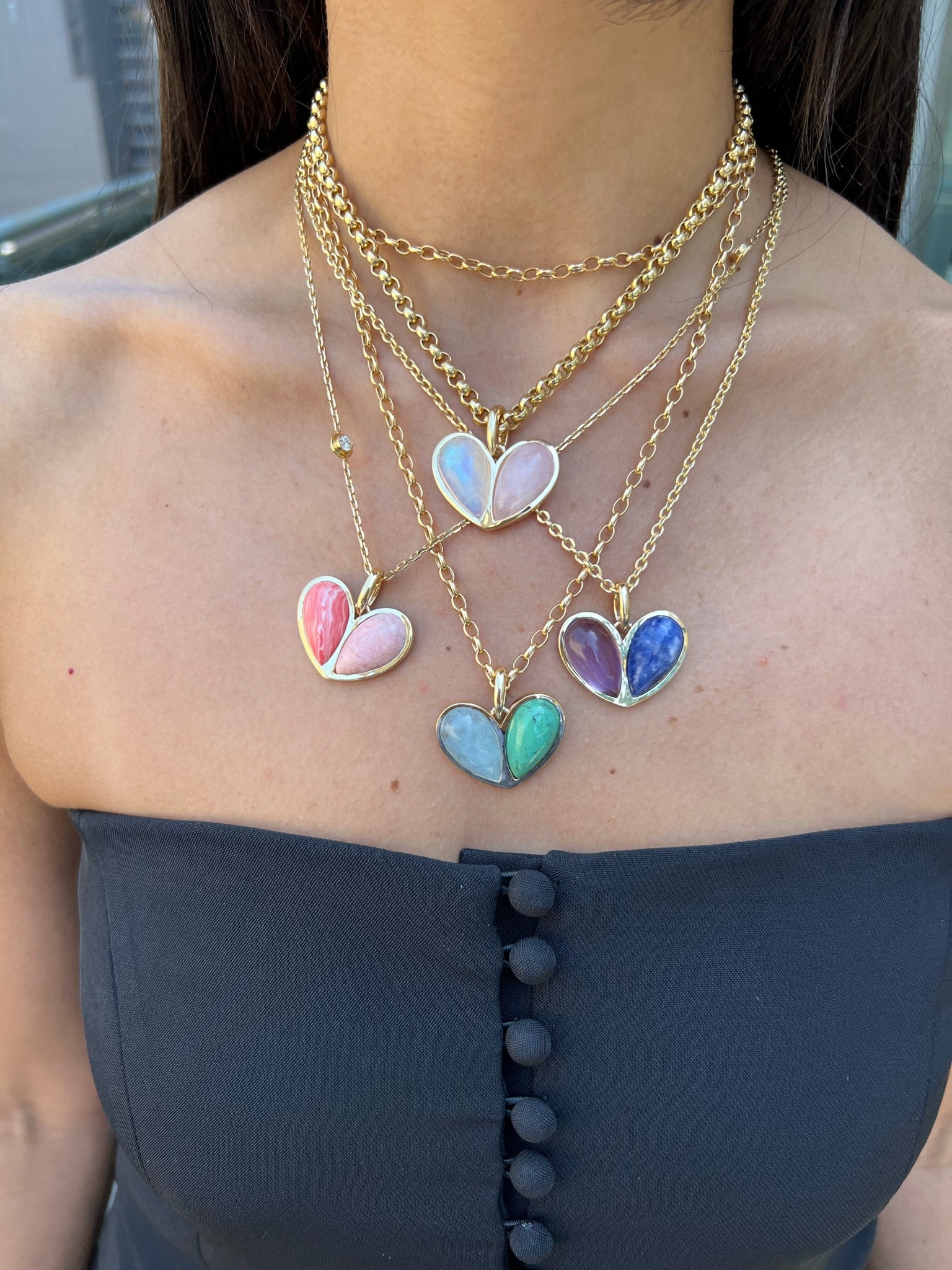 Mega Sweetheart Aquamarine x Spotted Blue Jasper Pendant