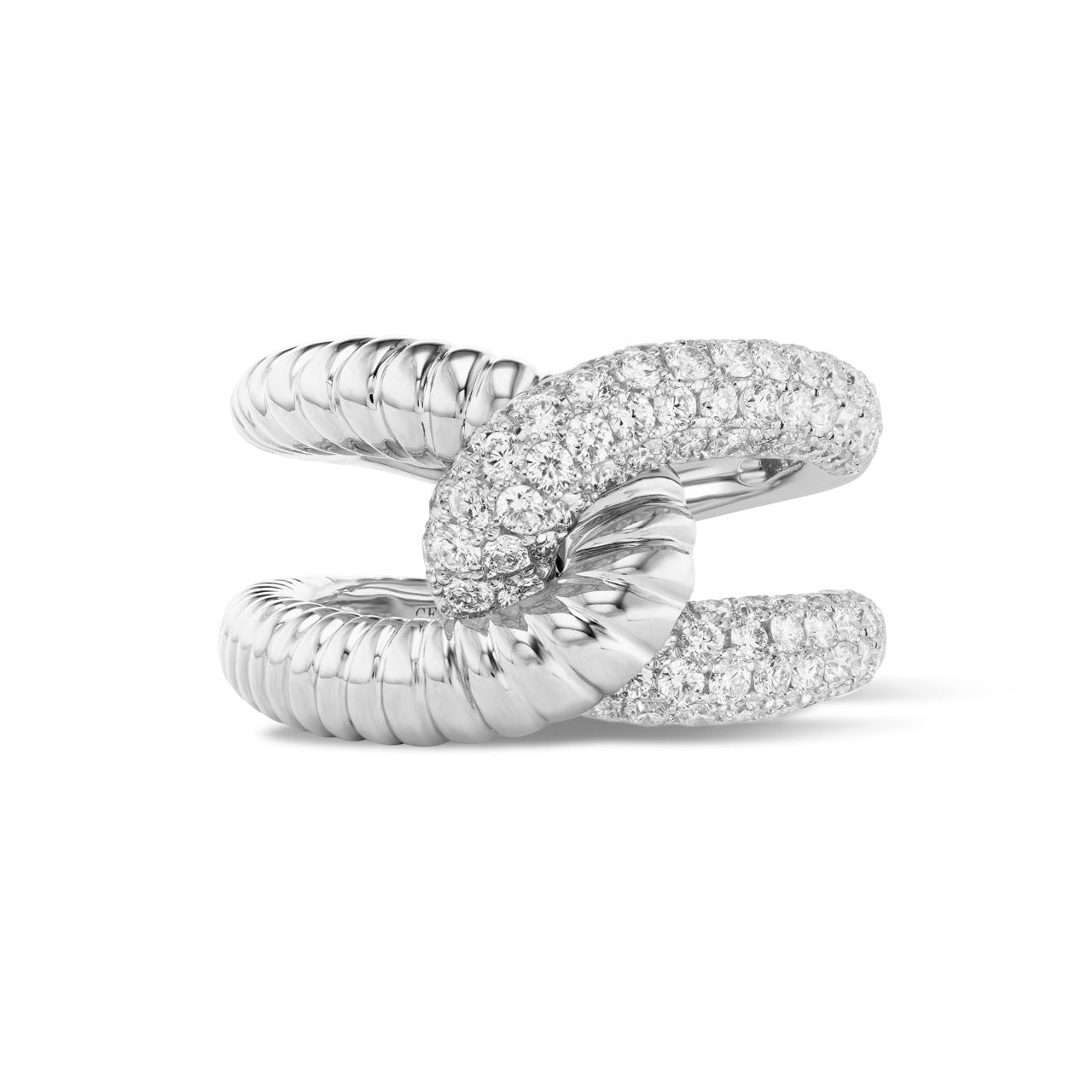 Intertwin Ring Ridged 18k Gold & Diamond