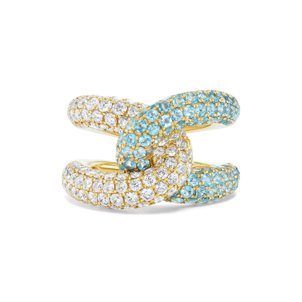 Intertwin Ring Diamond & Blue Topaz