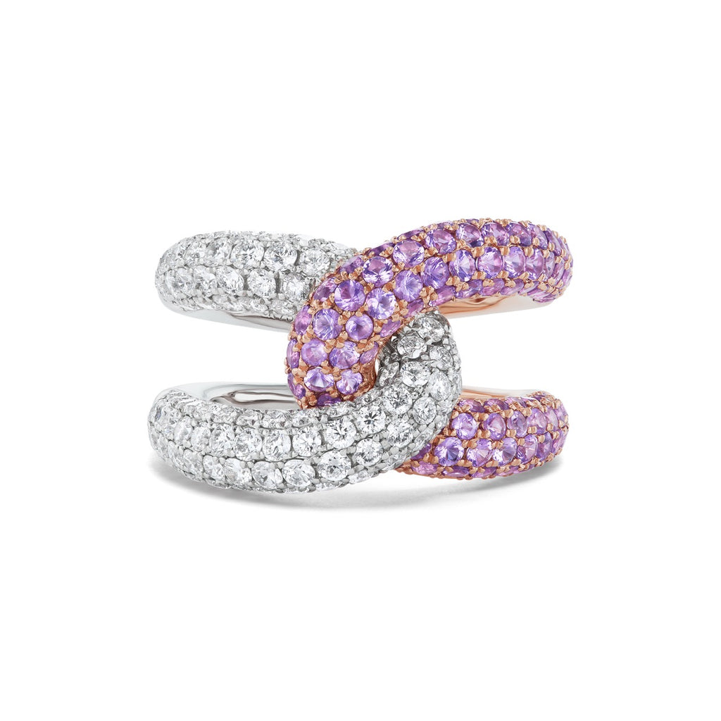 Intertwin Ring Diamond & Purple Amethyst