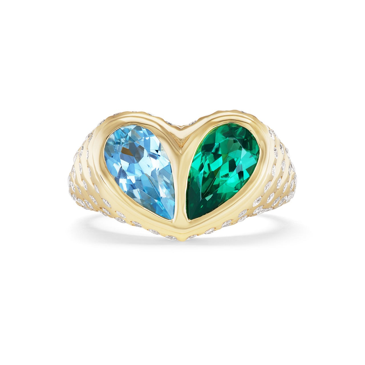 Pave Jumbo Sweetheart Ring Blue Topaz & Emerald