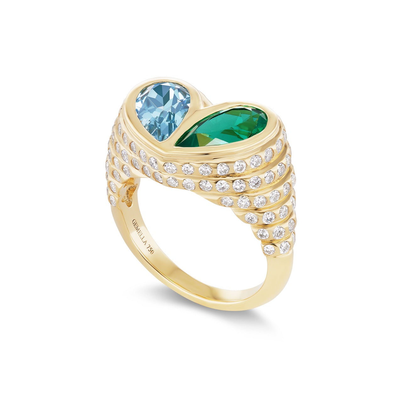 Pave Jumbo Sweetheart Ring Blue Topaz & Emerald