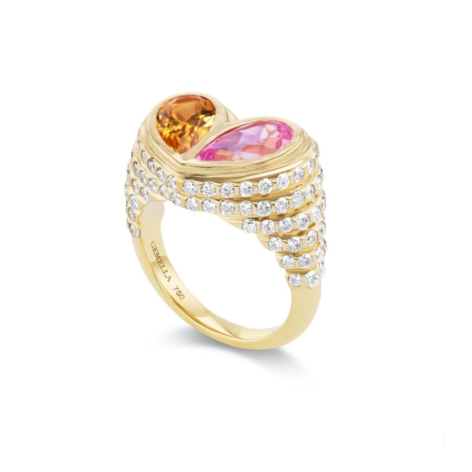 Pave Jumbo Sweetheart Ring Citrine & Pink Sapphire
