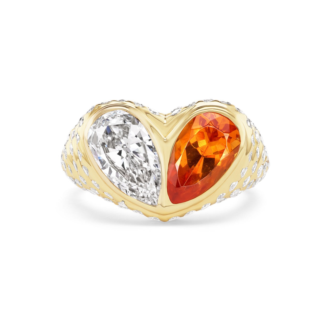 Jumbo Sweetheart Ring Diamond & Mandarin Garnet