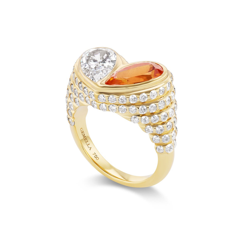 Jumbo Sweetheart Ring Diamond & Mandarin Garnet