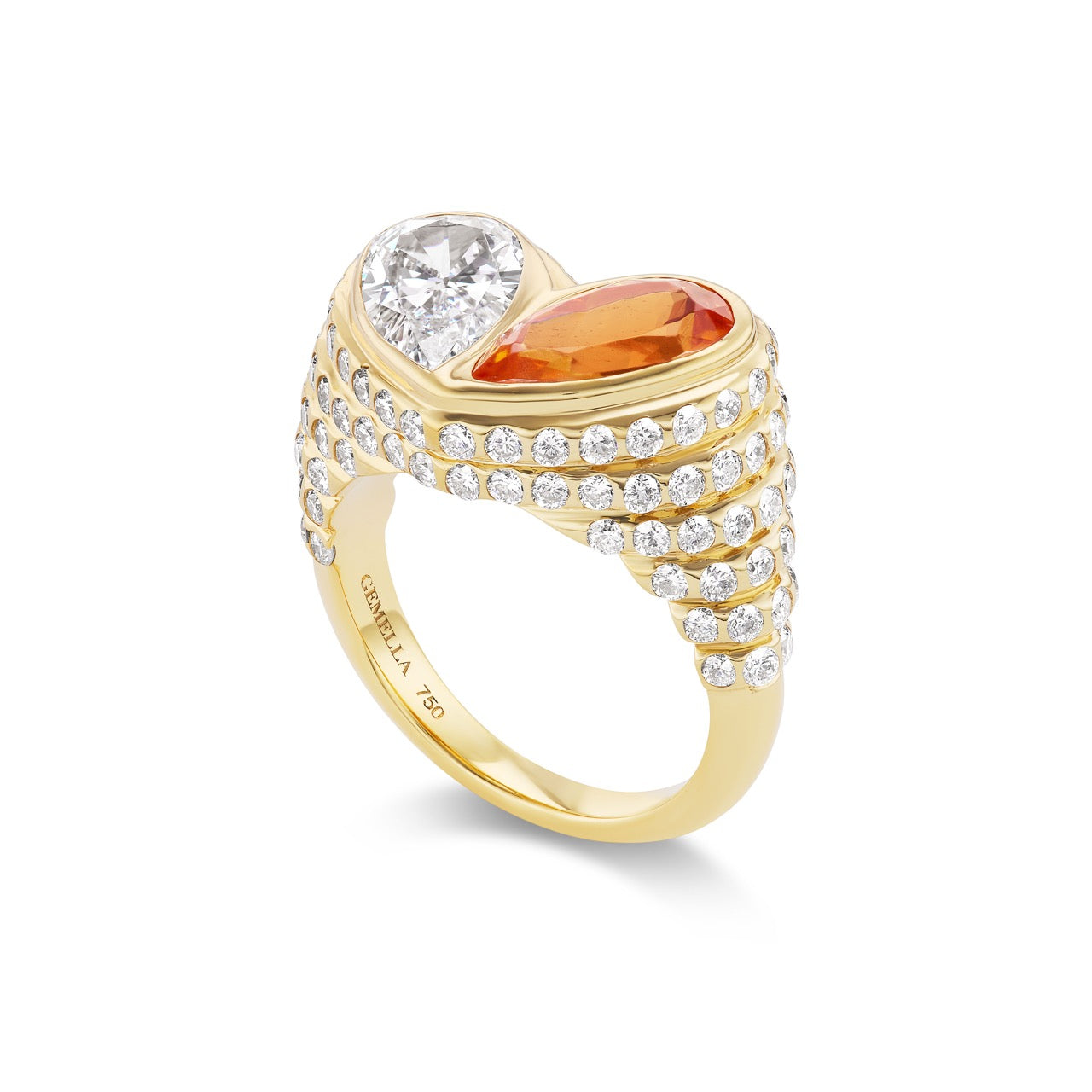 Jumbo Sweetheart Ring Diamond & Mandarin Garnet