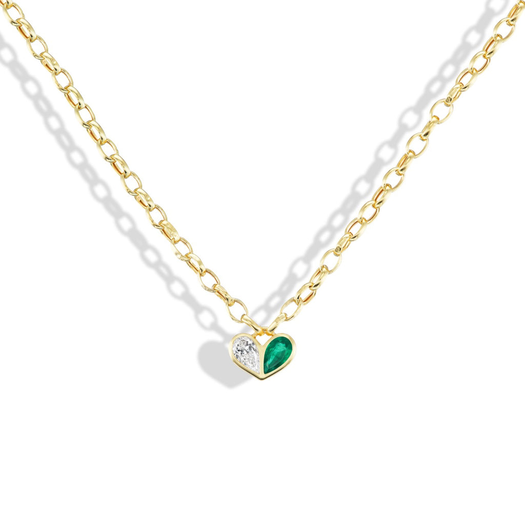 Oval Heirloom Medium Sweetheart Necklace Diamond & Emerald