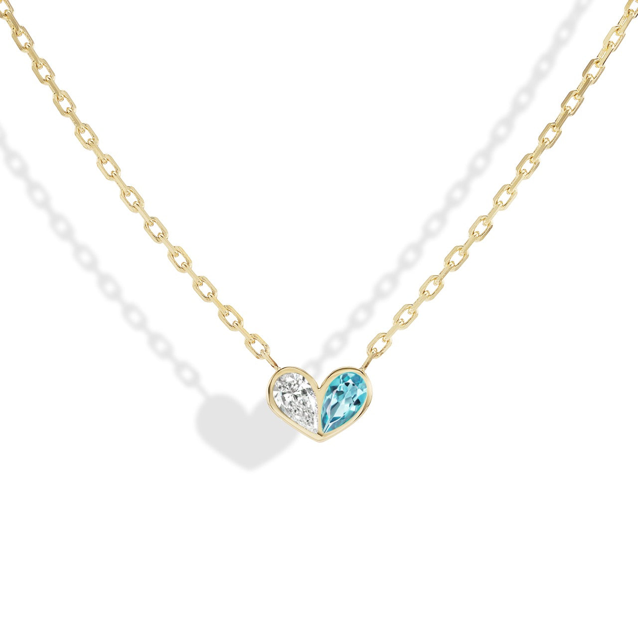 Medium Sweetheart Necklace Diamond & Aquamarine