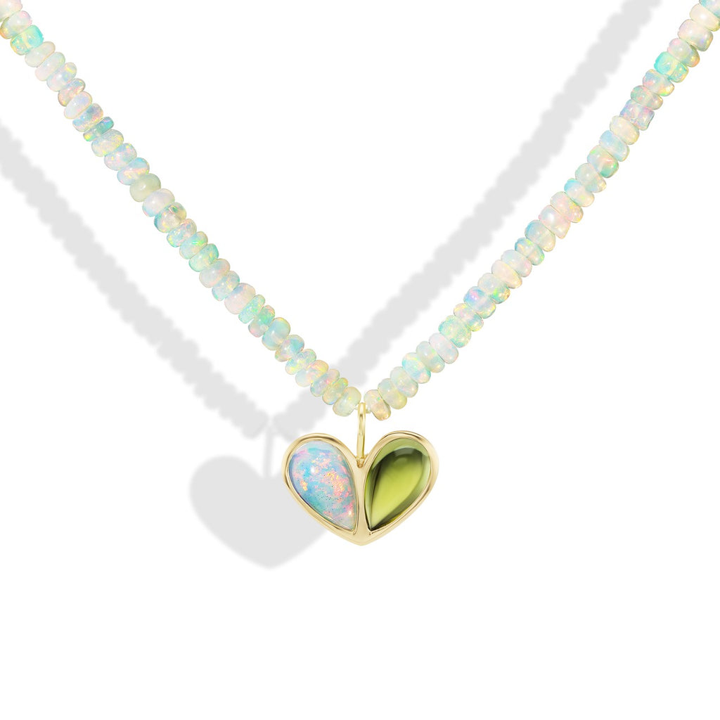 Beaded Sweetheart Necklace Ethiopian Opal & Peridot