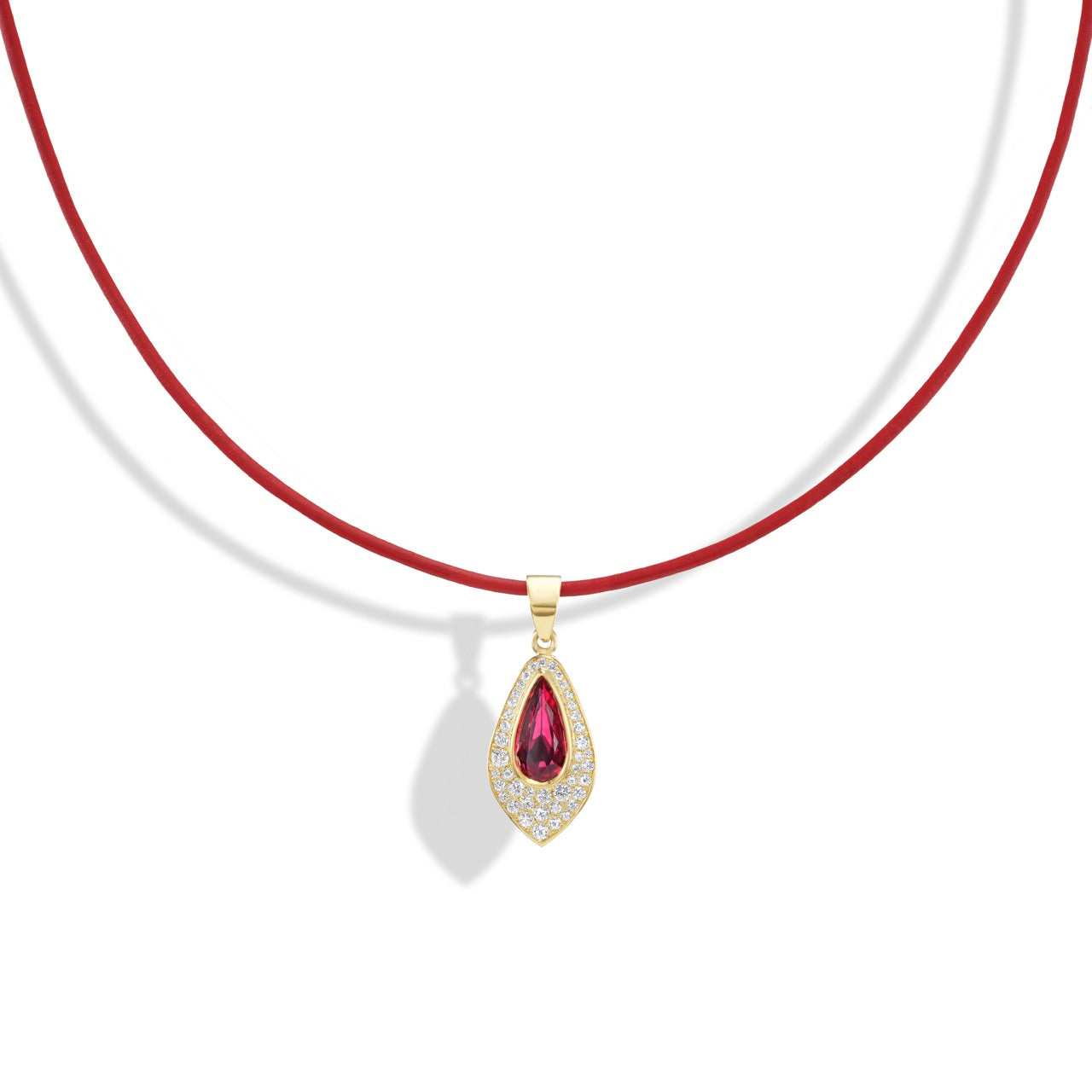 Pear Cut Ruby On Red Leather Cord