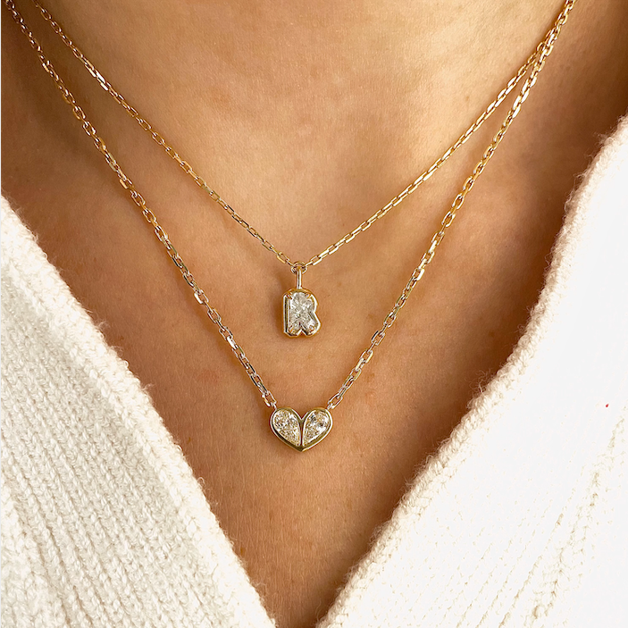 Sweetheart Necklace Two Tone Diamond & Diamond
