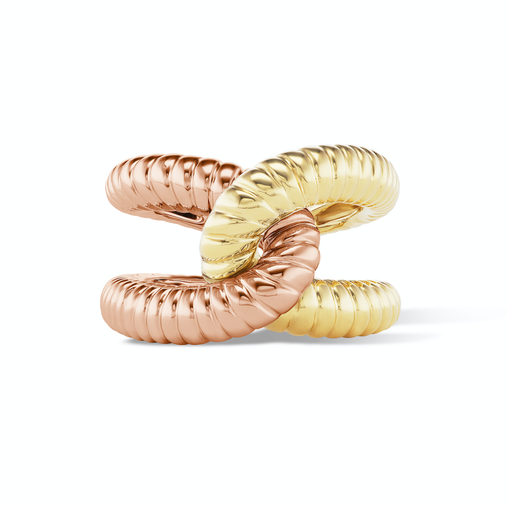 Intertwin Ring Ridged 18k Gold & Ridged 18k Gold
