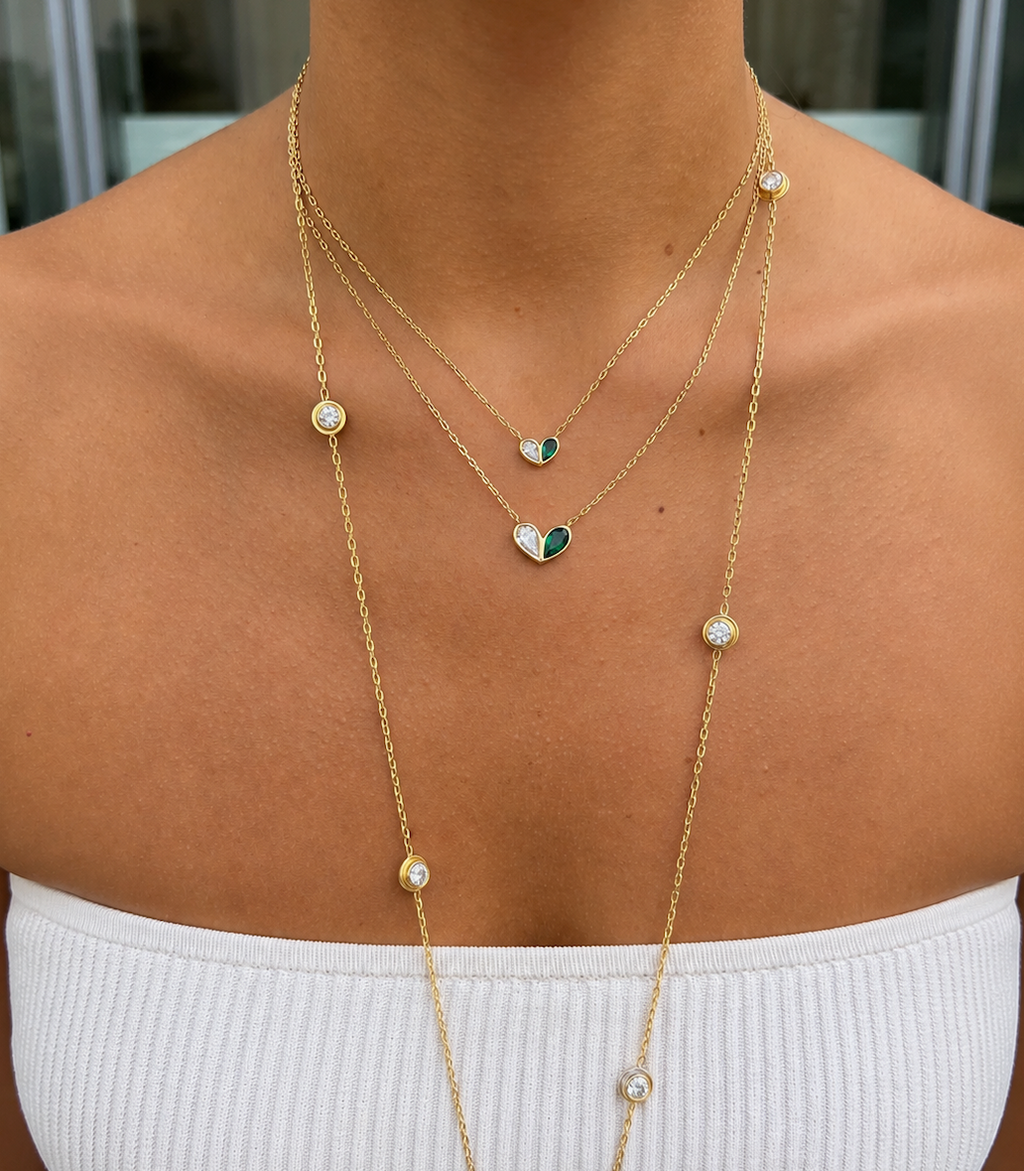 Medium Sweetheart Necklace Diamond & Emerald