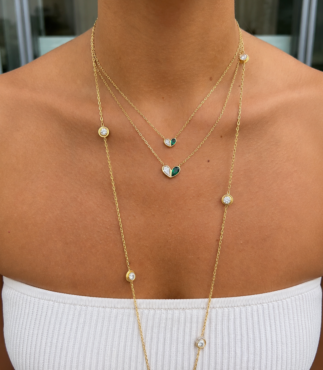 Medium Sweetheart Necklace Diamond & Aquamarine