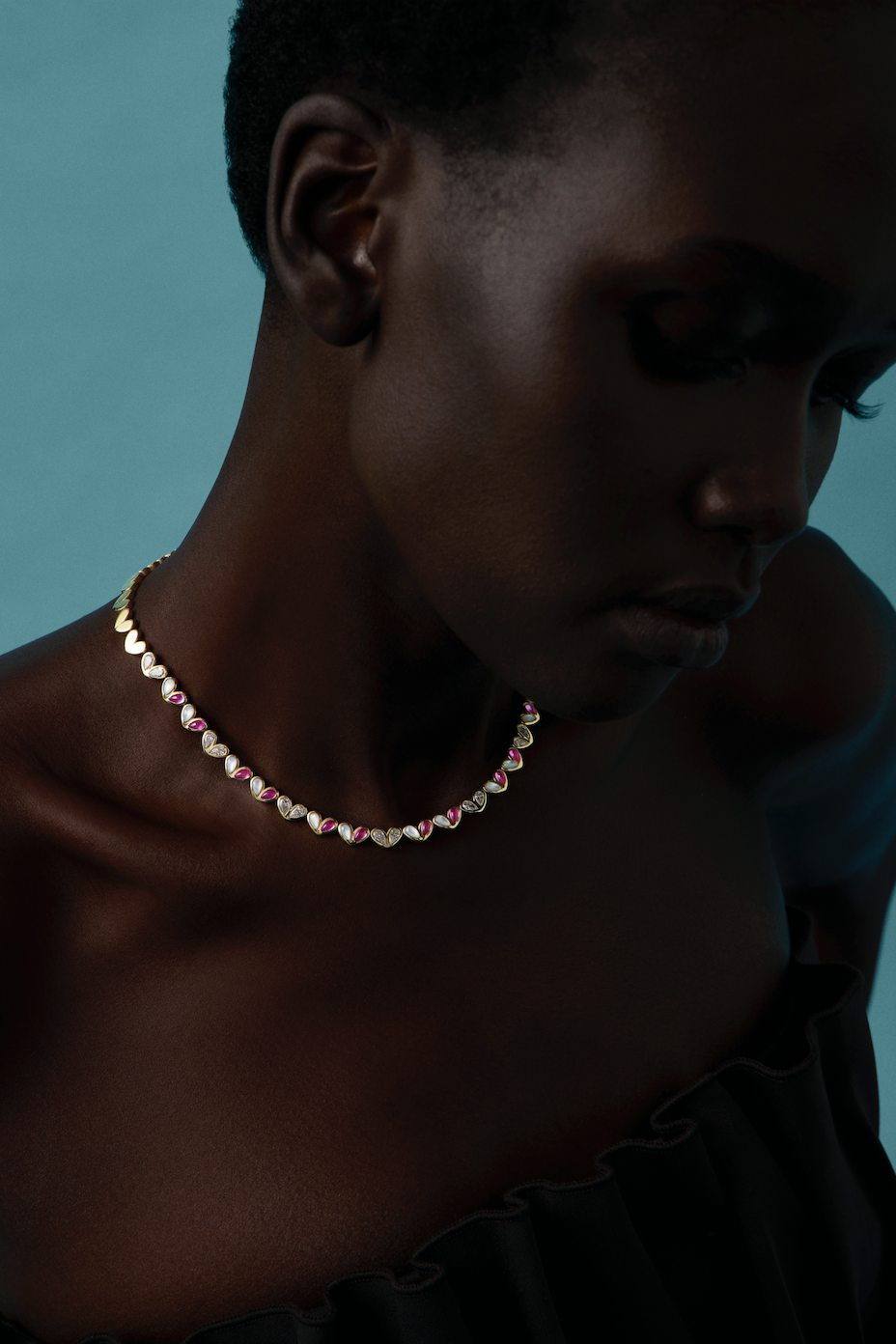 Sweetheart Tennis Necklace Multi-Pink