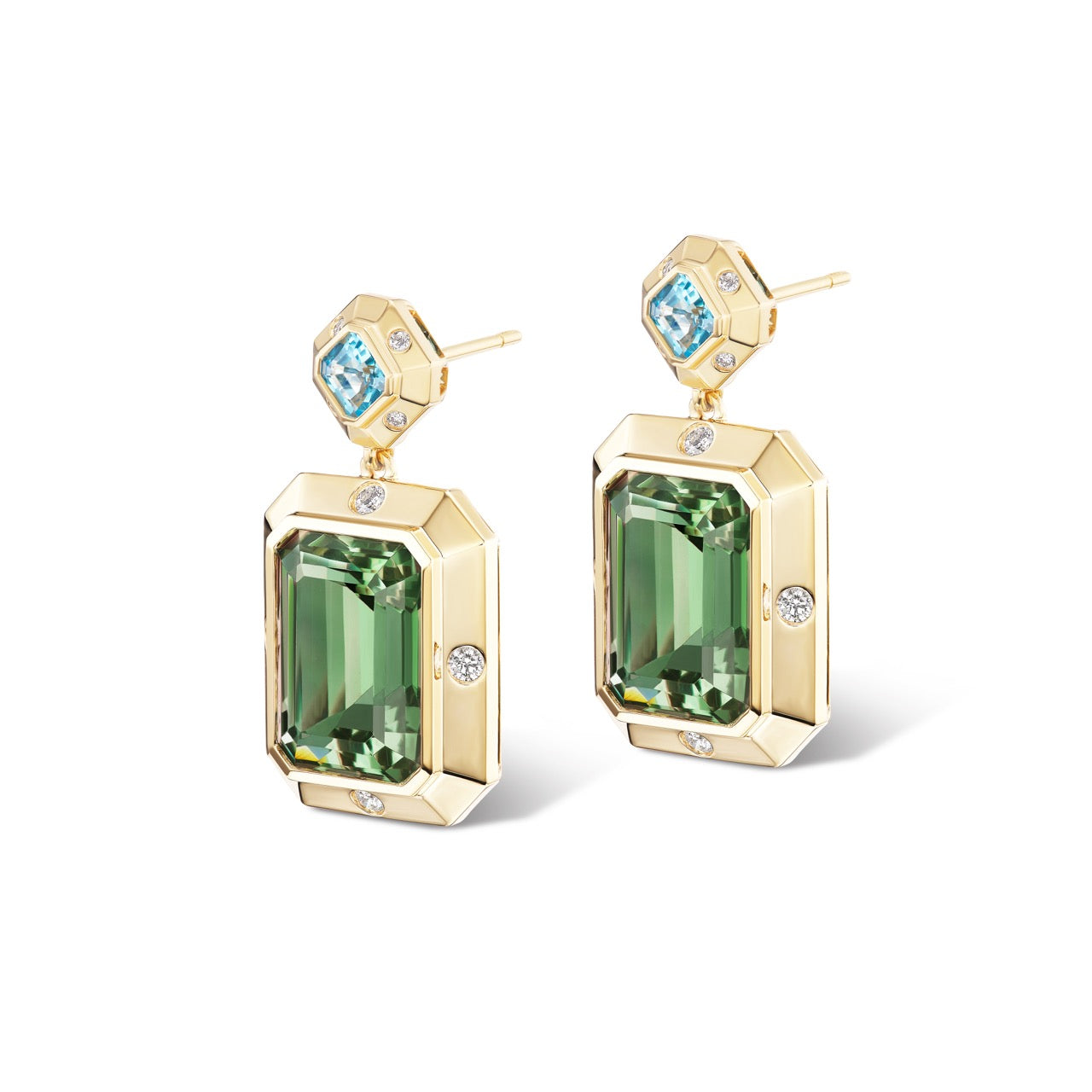 Stella Earrings Blue Topaz x Green Amethyst