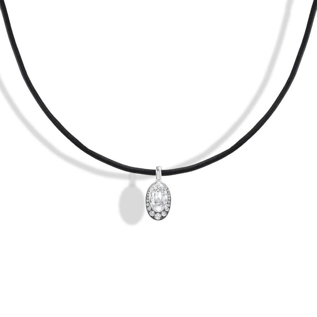 Portrait Cut Diamond On Black Leather Cord