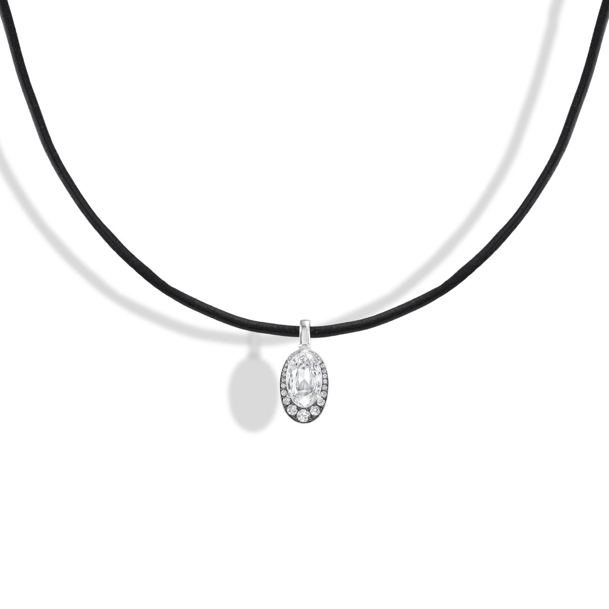 Portrait Cut Diamond On Black Leather Cord
