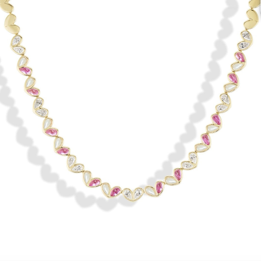 Sweetheart Tennis Necklace Mother of Pearl x Pink Sapphires