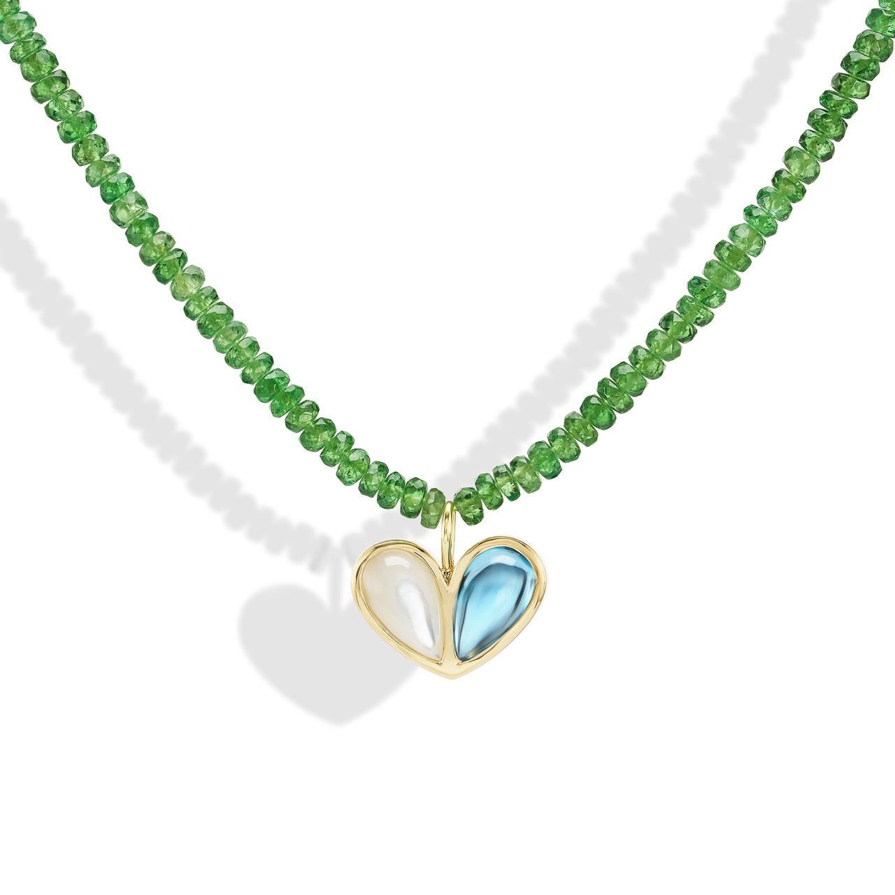 Beaded Sweetheart Necklace Mother of Pearl & Blue Topaz