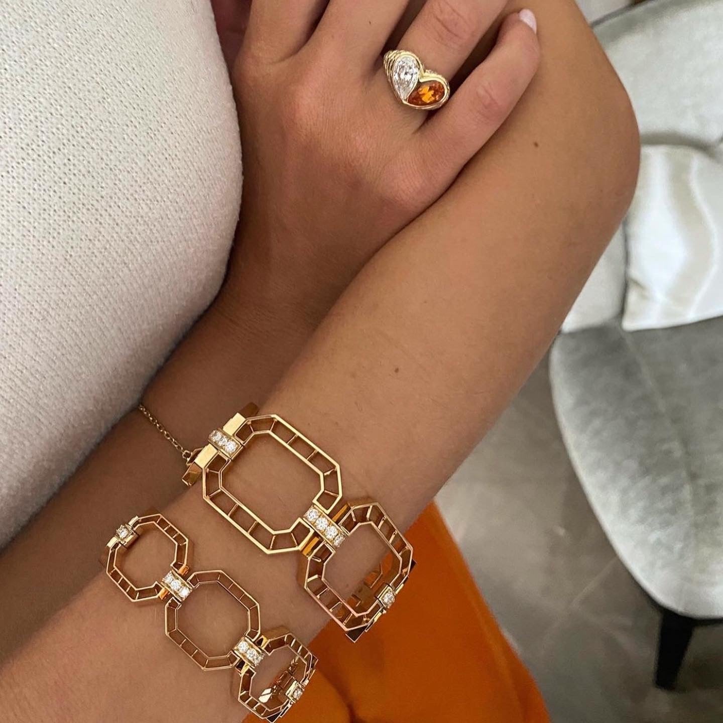 Jumbo Sweetheart Ring Citrine & Pink Sapphire