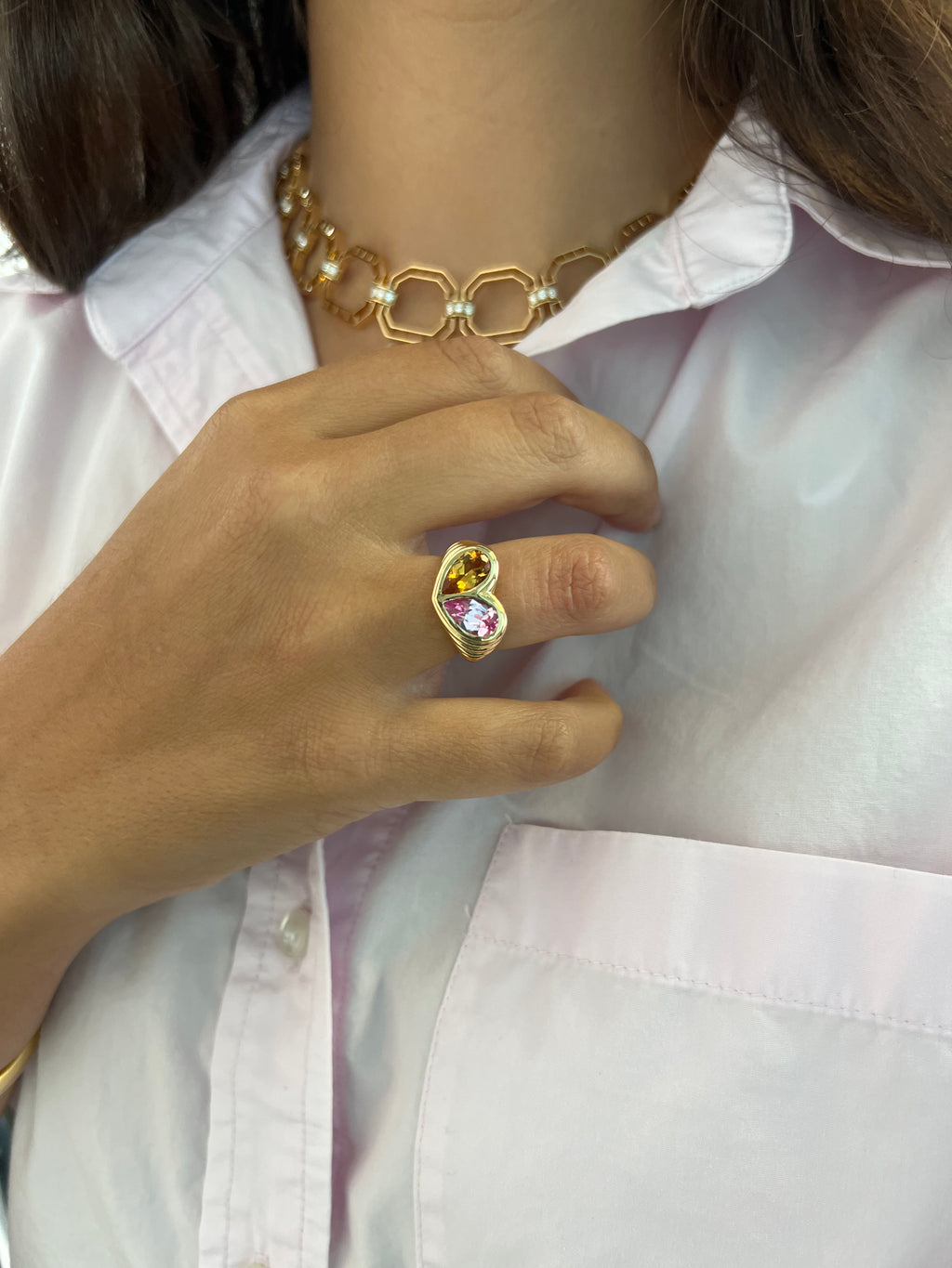 Jumbo Sweetheart Ring Citrine & Pink Sapphire